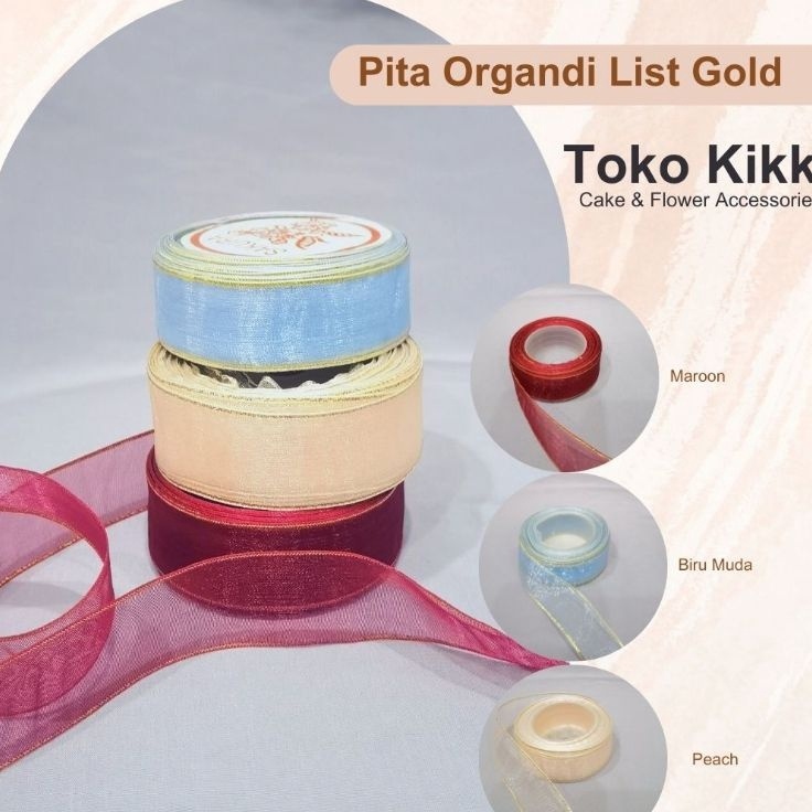 

BERKAH Pita Organdi List Gold Transparan 25 cm Pita Kado Pita hampers