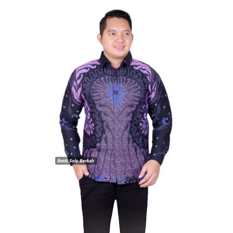 PUJANGGA UNGU Baju Batik Pria Lapis FURING Bahan Katun PRIMISIMA Hem Atasan Baju Kemeja Batik Pria L
