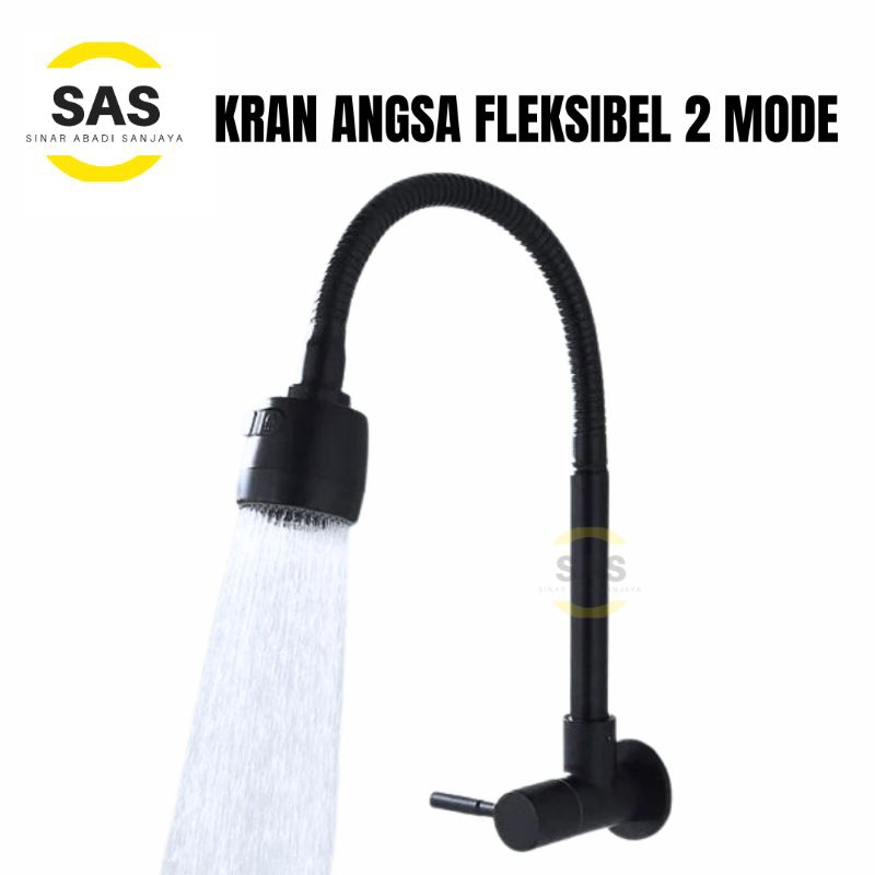 [SAS] Kran Angsa Dapur Fleksibel Hitam 2 Mode / Kran Cuci Piring Drat 1/2 inch / Kran Sink Dapur