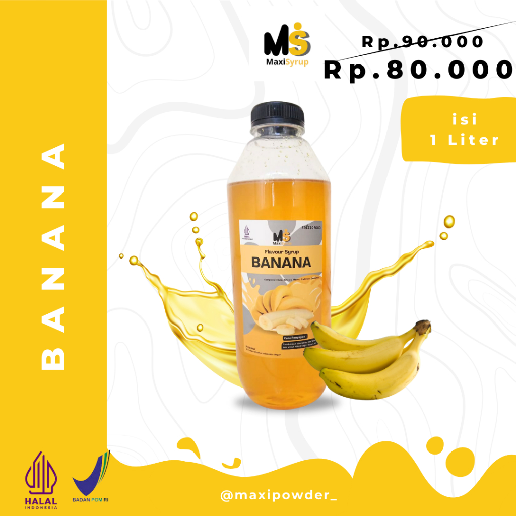 

Syrup Minuman Rasa Banana 1Liter / Sirup Pisang Termurah / MaxiSyrup