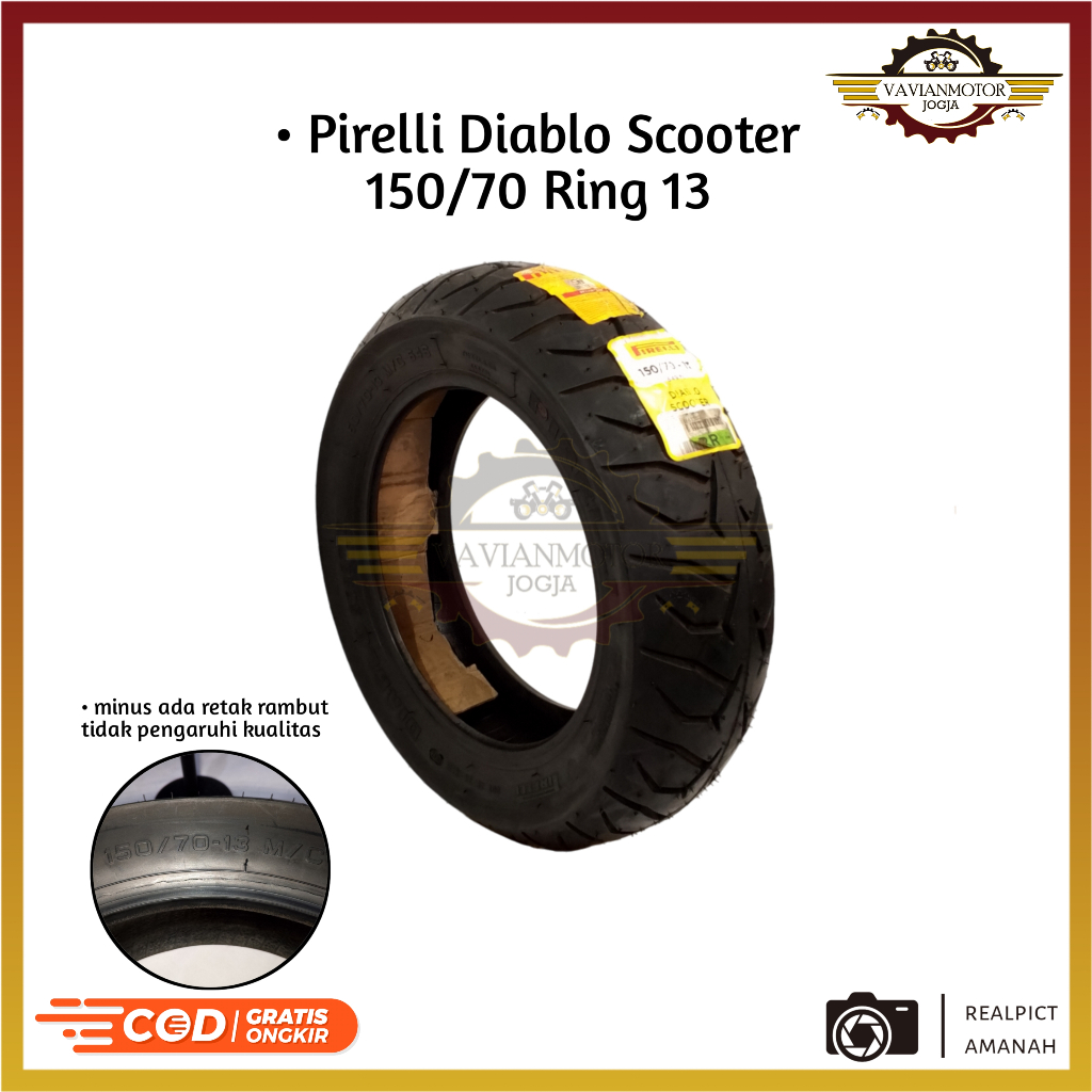 Ban Belakang NMax Tubeless Pirelli Diablo Scooter 150/70 Ring 13 Original Minus Retak Pemukaan Saja 