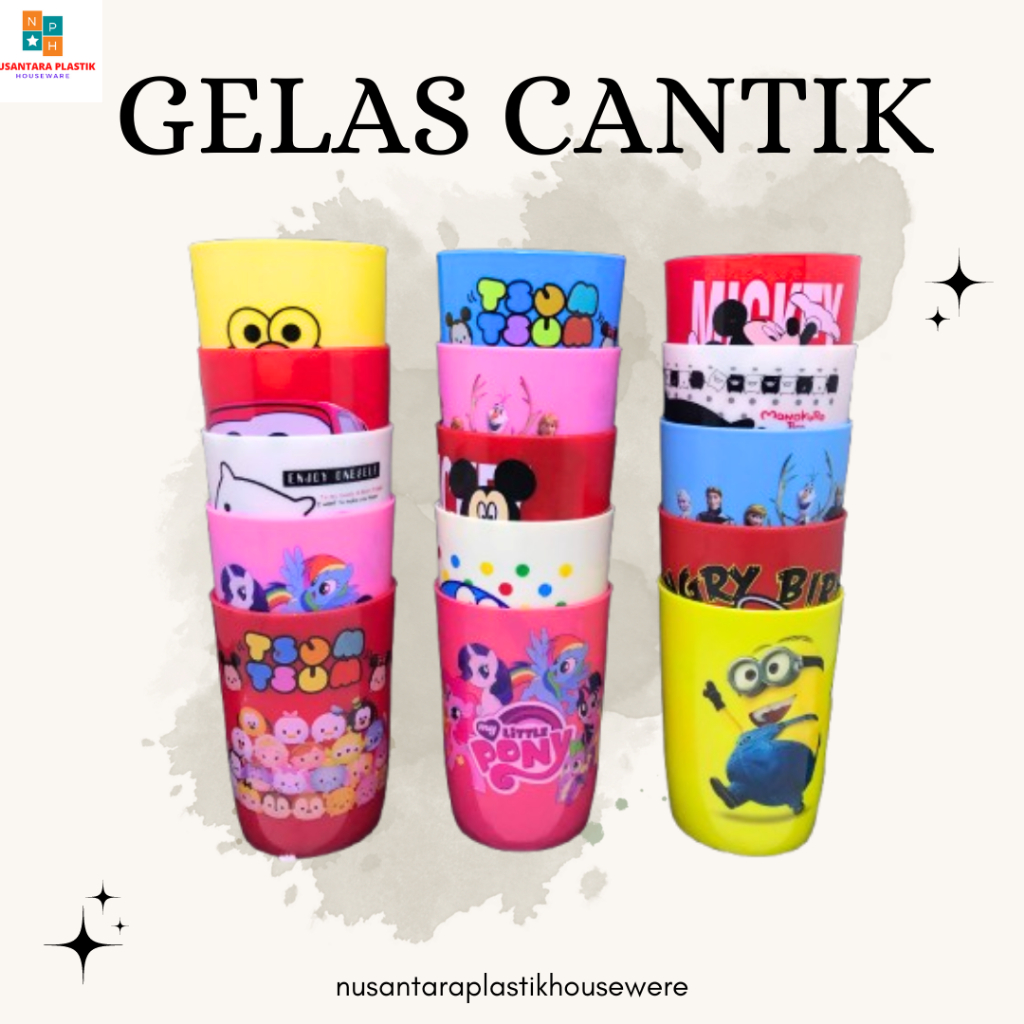 Gelas Cantik Gelas Plastik Motif Souvenir Ulang Tahun Anak Anak