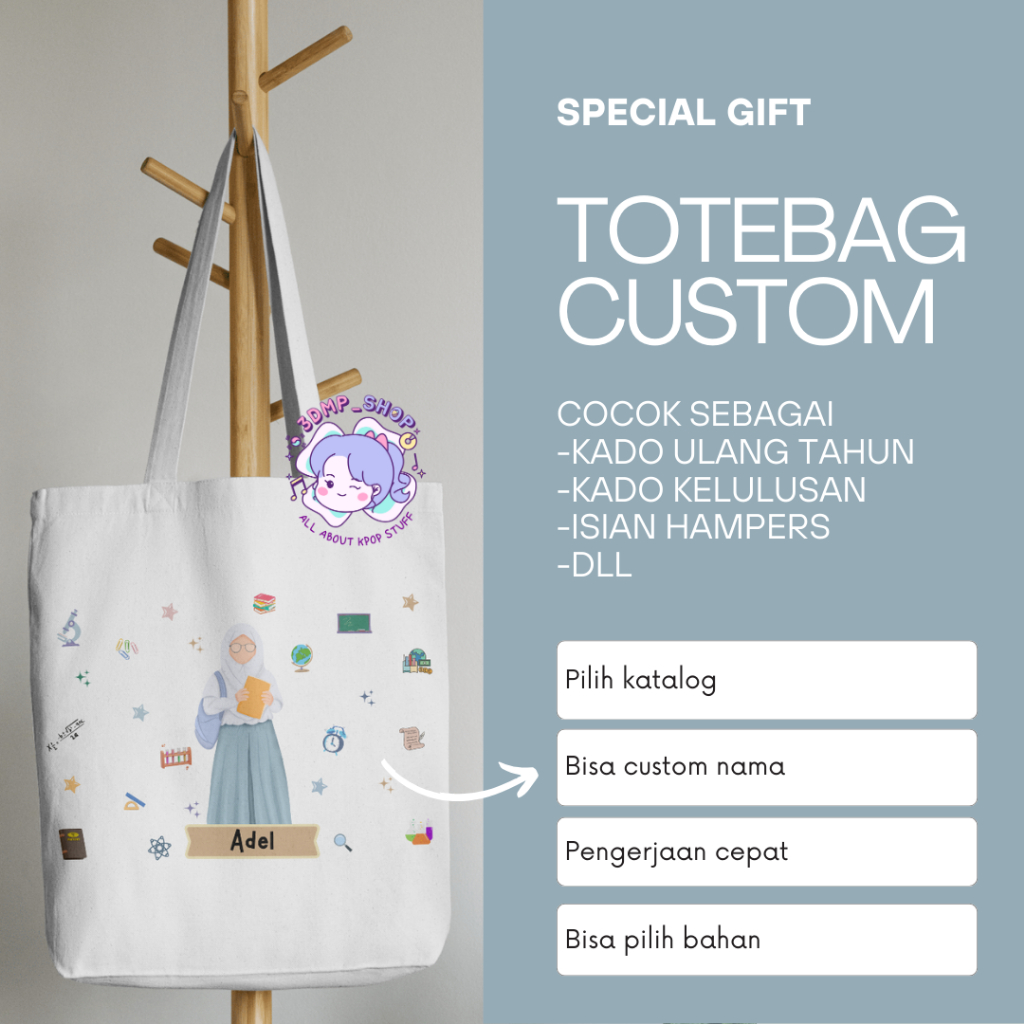 Totebag Custom Request kanvas blacu Gambar Tulisan Anak SMA Senior high school kado hadiah kenaikan 