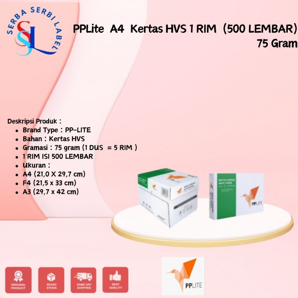 

PPLite A4 | F4 | A3 Kertas HVS 1 Rim (500 Lembar) - 75 Gram - A4