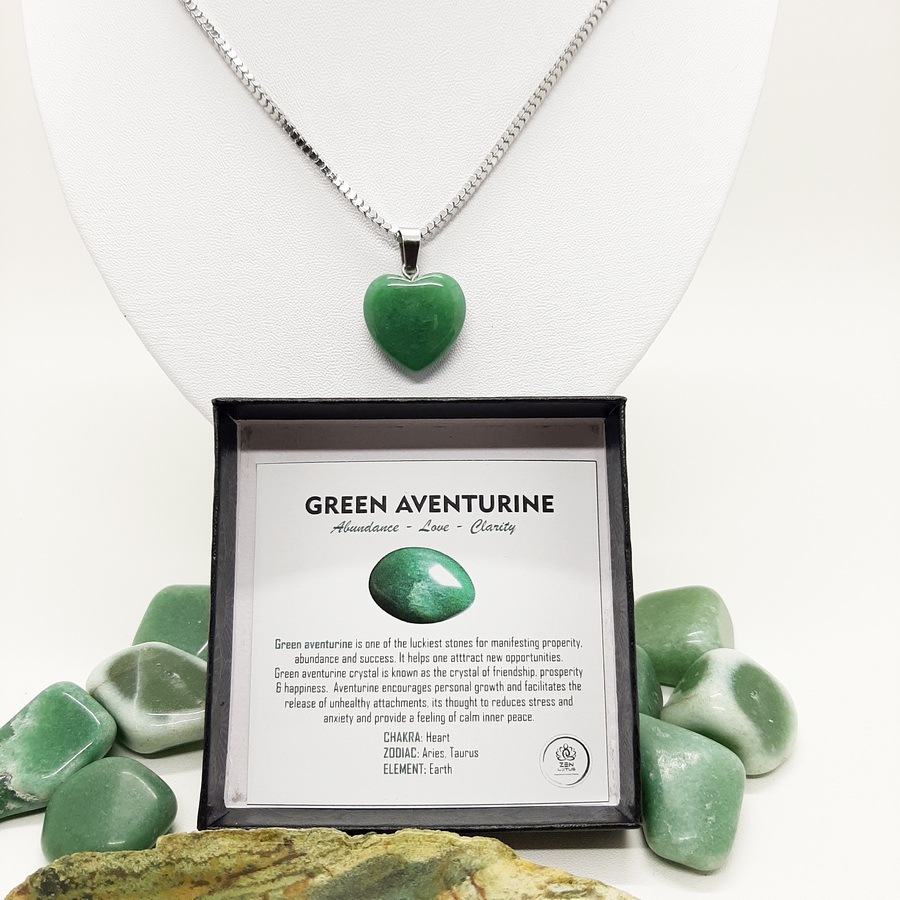 Kalung liontin kristal Green Aventurine crystal batu alam asli titanium anti karat