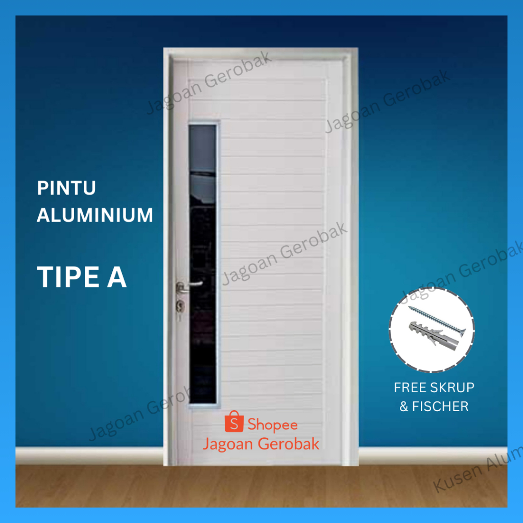 Pintu Aluminium Spandrel Double 90x200 Set Lengkap Kusen Kunci