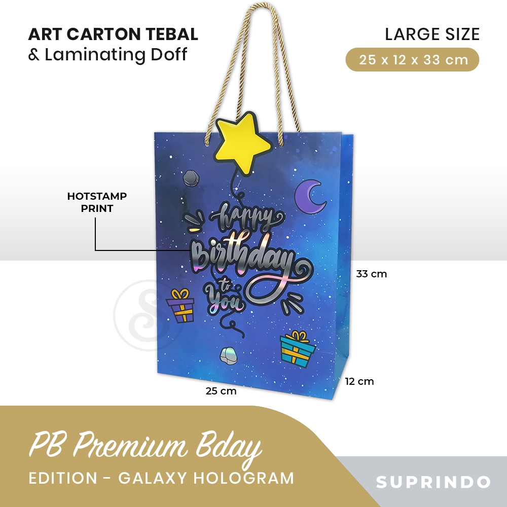 

Premium Paper bag BIRTHDAY GALAXY HOLOGRAM besar - 25x12x33 cm