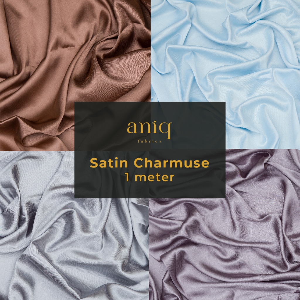 1 Meter Kain Satin Silk Charmuse Premium Sateen Silk Satin Sutra Kain Satin Meteran