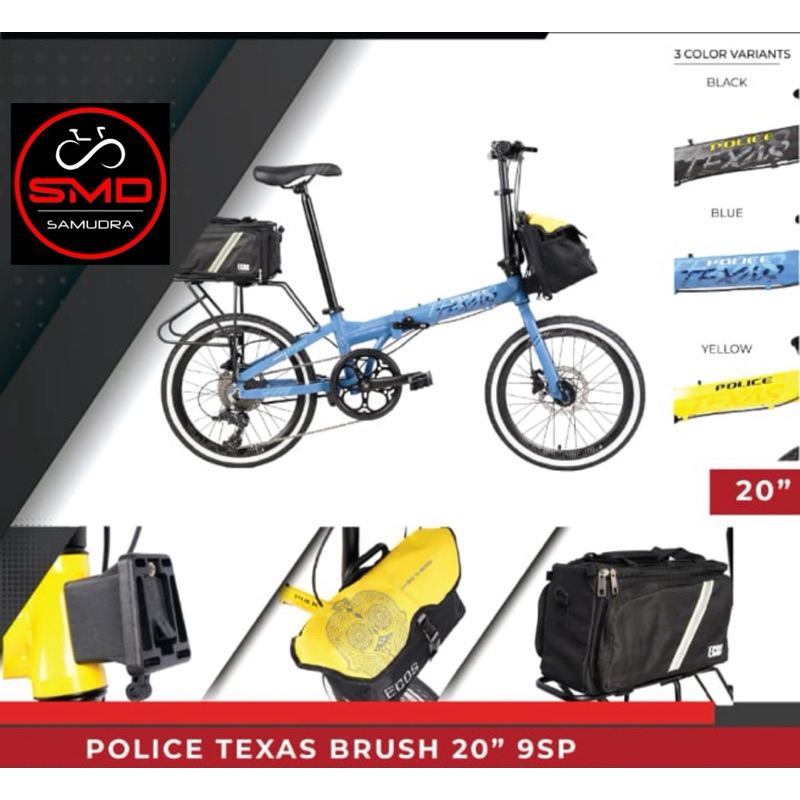 Sepeda Lipat Anak dan Dewasa 20 Element Police Texas B2W BRUSH 9 speed Murah Folding Bike Bandung