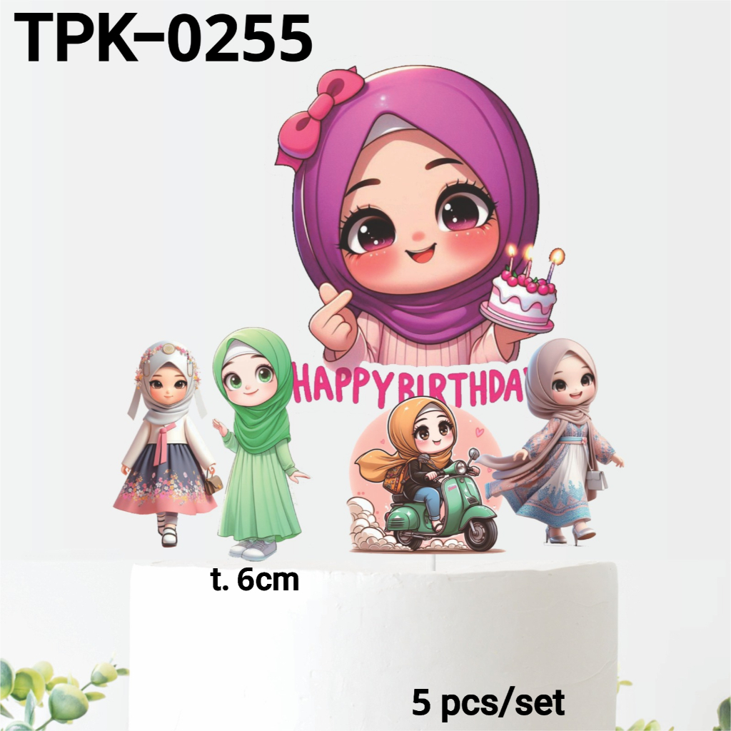 TPK-0255 Topper kertas hiasan kue tart cupcake anak berhijab