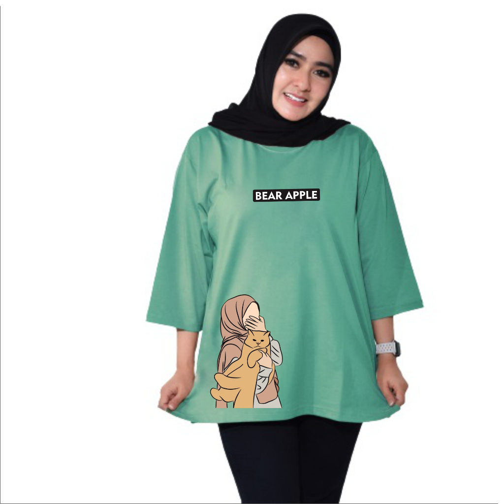 T-shirt Oversize | Kaos oversize bear apple | Atasan Wanita | Fashion Wanita | Kaos  Oversize| Hijab