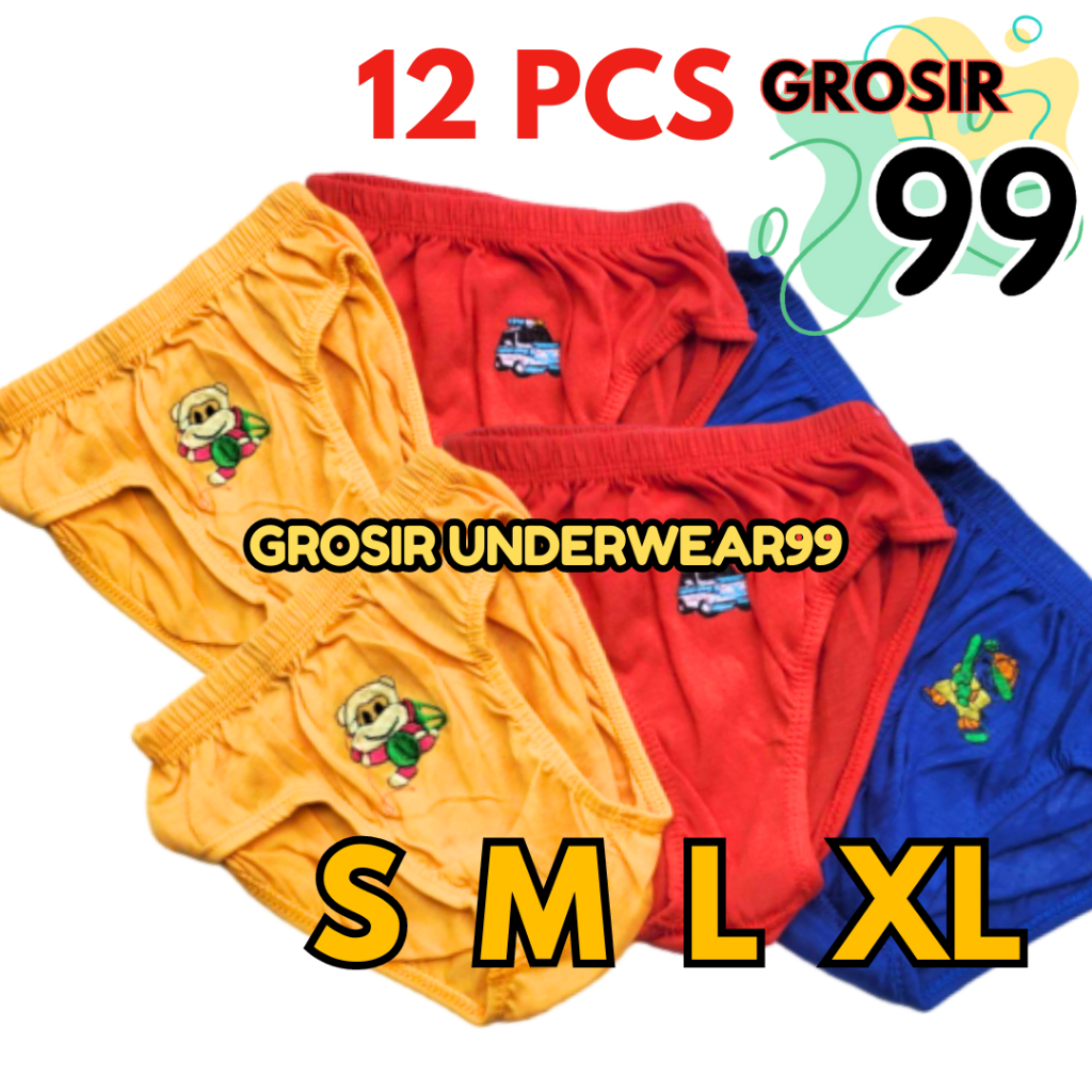 12 PCS Celana Dalam Anak laki laki 1-10 Tahun Polos Bordir GROSIR99
