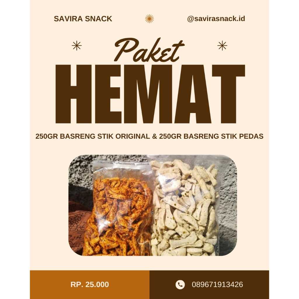 

savirasnack. PAKET HEMAT 250gr basreng stik original + 250gr basreng stik pedas daun jeruk