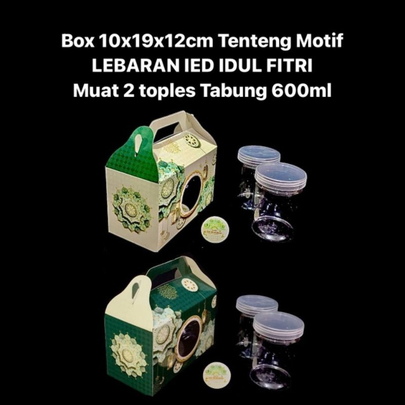 

( 5 pcs ) Kotak Box Jinjing Idul Fitri Kardus Tenteng Lebaran 10x19x12 cm Muat 2 Toples Tabung 600ml