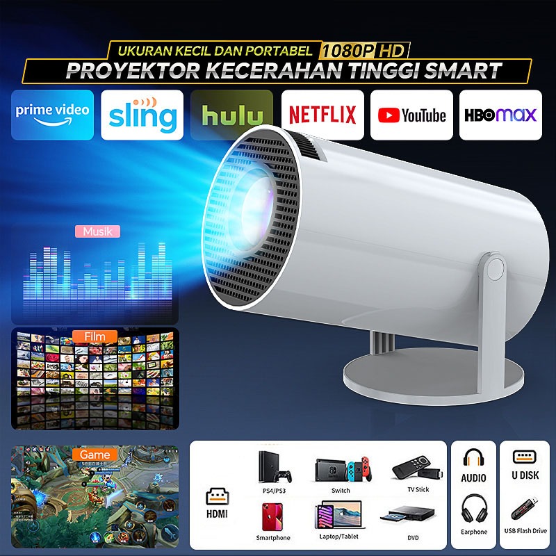 Proyektor 4K Ultra HD untuk Rumah, Menampilkan Dinding Kamar Tidur, Sistem Home Theater Cerdas, Tanp