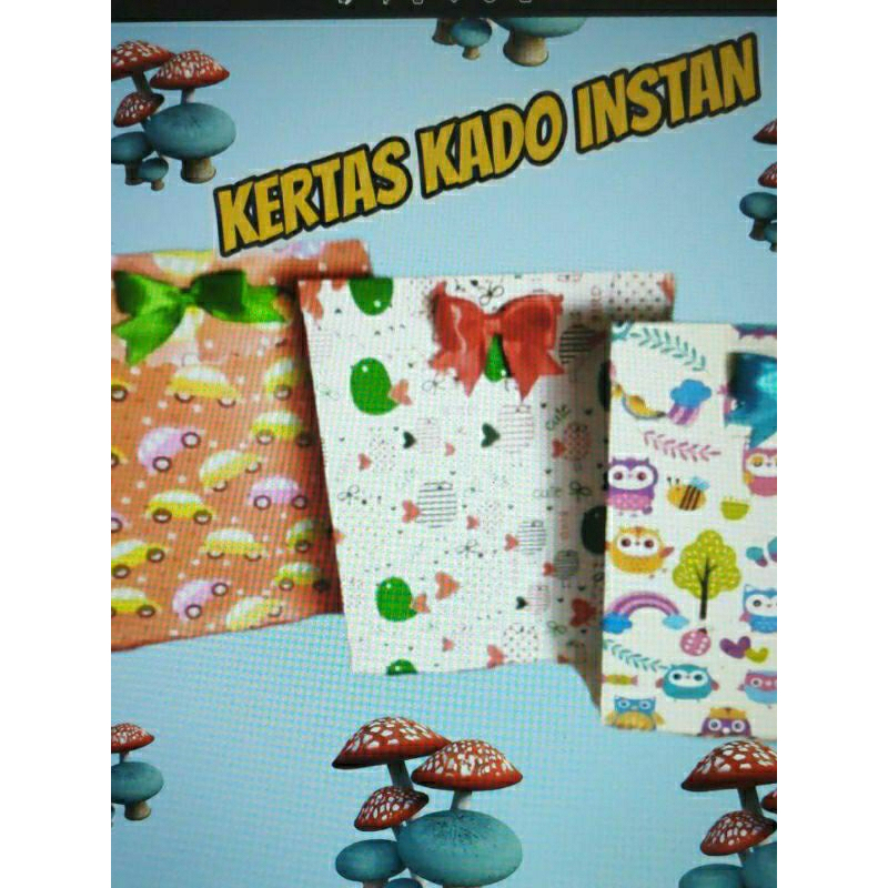 

KERTAS BUNGKUS KADO INSTAN (Siap Pakai) PITA+PEREKAT MOTIF LUCU SERBA MURAH