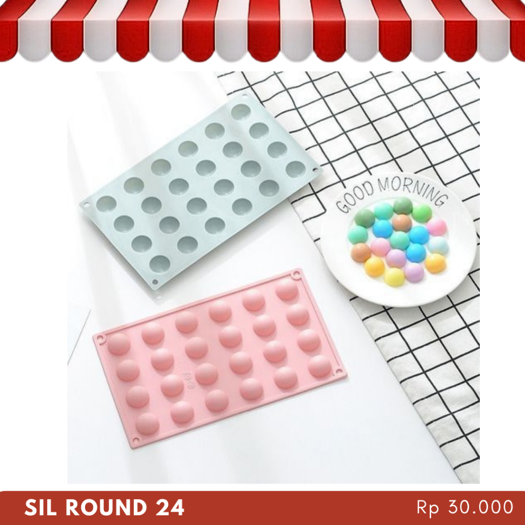 Cetakan Silikon Kue Puding Coklat Jelly Bulat Nastar Lubang 24cav Kukus Silicone Mold Tahan Panas