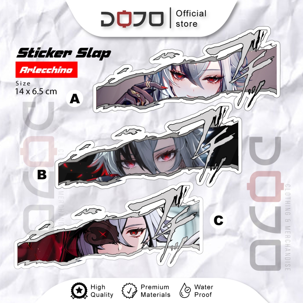 

Sticker VINYL anime Genshin Impact Arlecchino Warningmotor mobil notebook binder laptop pc gaming JDM slap eyes murah bisa mirror semua karakter all character raiden shogun yae miko furina yelan nahida hu tao klee eula ganyu nilou kirara ayaka mona keqing