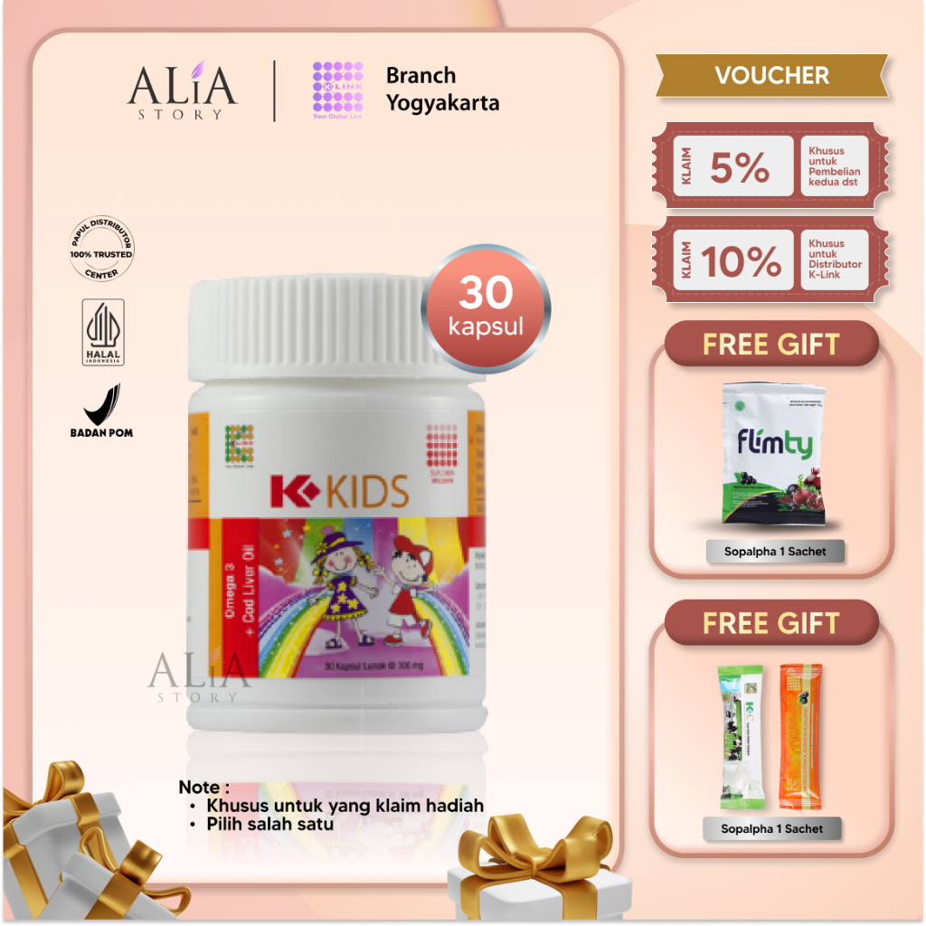 K-KIDS K-Link Original (1 Botol isi 30 Softgel) Omega Kids Minyak Ikan Anak K kids Klink Suplemen An