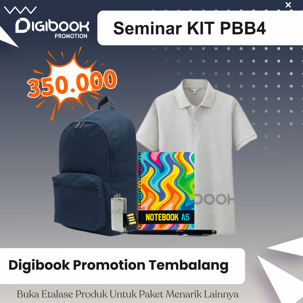 

Tas Backpack Cordura, Notebook Hardcover A5, Kaos Polo, Pulpen Besi, Flashdisk Besi | Paket Seminar Kit isi 5 | PBB4.2