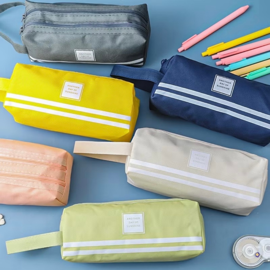 

Tas Serbaguna Tempat Pensil Besar 2 Seleting Tas Make Up Kotak Pensil Stationery Dual Zipper Dompet Pensil 2 Layer Dompet Make Up
