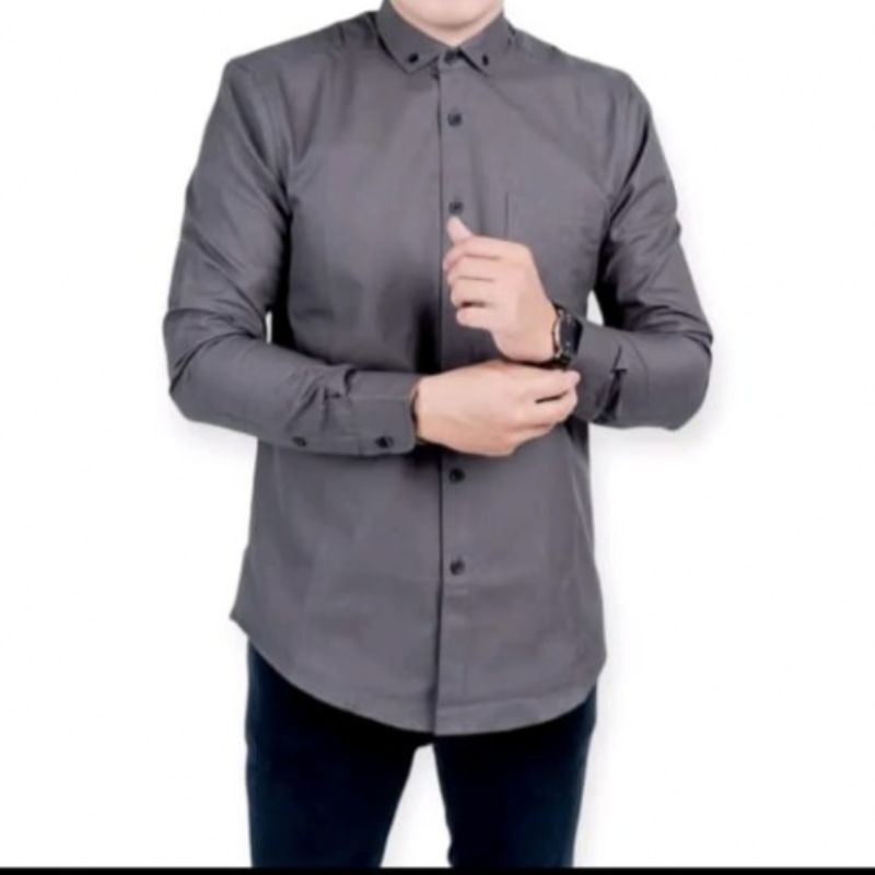 Kemeja Polos Pria Dewasa casual v-neck kancing