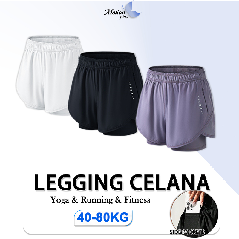 Celana Olahraga Wanita Hidden Pocket Dua Layer Celana Sport Pendek Wanita Hotpants Senam Gym Fitness