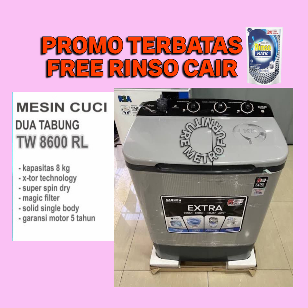 PROMO TERBATAS MESIN CUCI SANKEN 8 KG FREE RINSO CAIR FREE ONGKIR SERANG KOTA MESIN CUCI SANKEN 2 TA