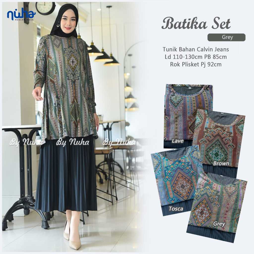 GS ~ BATIKA SET ~ SETELAN BAJU WANITA ~ SETELAN TUNIK DAN ROK PLISKET ~ TUNIK JUMBO ~ BEST SELLER ~ 