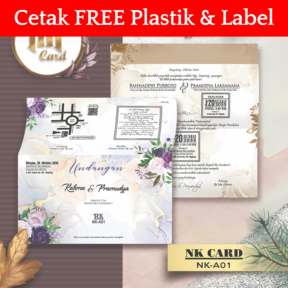 NK 01 Undangan Pernikahan Sudah Cetak Siap Pakai Free Plastik dan Label | Kertas Blangko Undangan Pe