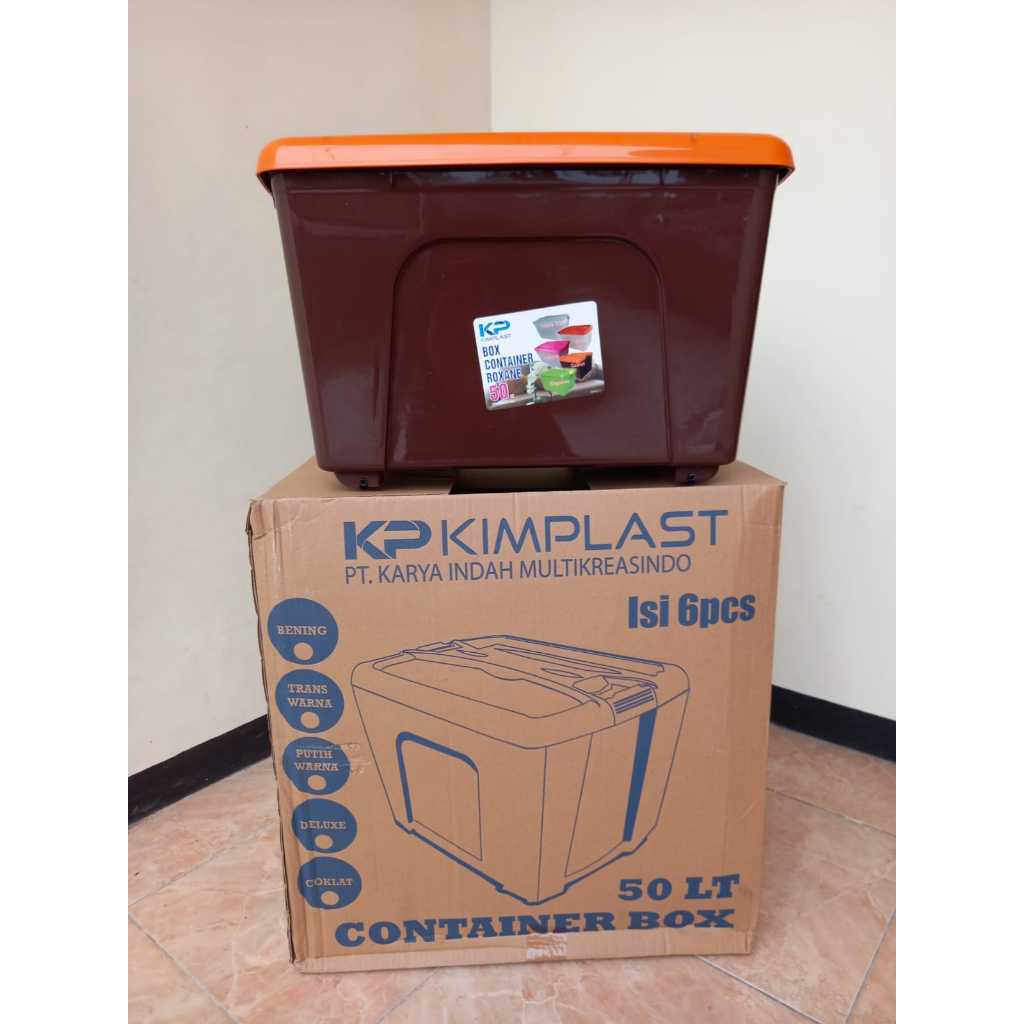 Box Container + Roda ukuran 50 Liter Coklat Kimplast Box Penyimpanan