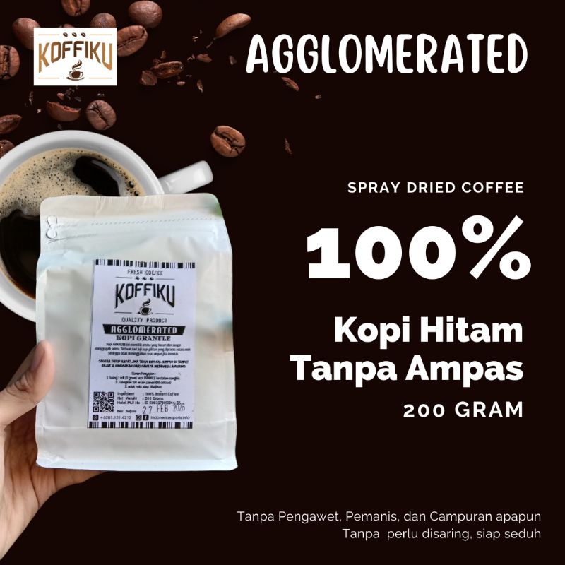 

Kopi Hitam Robusta Instan Agglomerated KOFFIKU TANPA AMPAS 200 gram 100% Murni