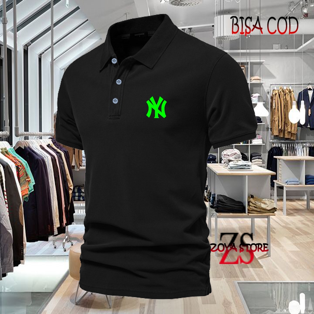 COD T-shrit POLO kerah NY Text Neon Kaos Kerah Dewasa Shirt / Kaos Wangki Pria Polo / Kaos Seragam
