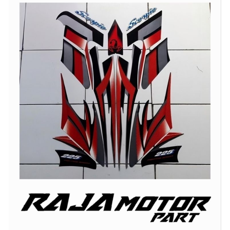 STRIPING STIKER YAMAHA SCORPIO Z 2004 BODI HITAM MERAH BERKUALITAS