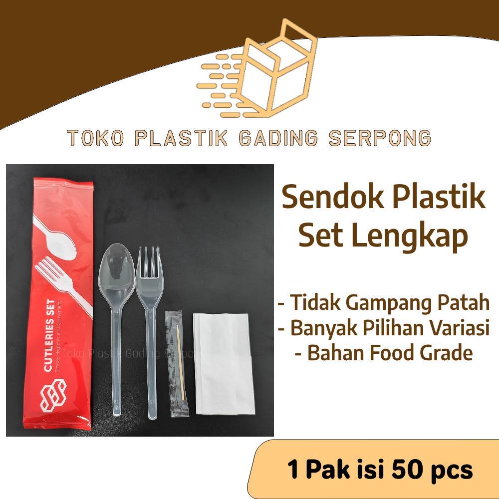 Sendok Garpu Set Plastik Bening | Sendok Garpu Plastik Premium | Paket Sendok Garpu Tusuk Gigi Tissu