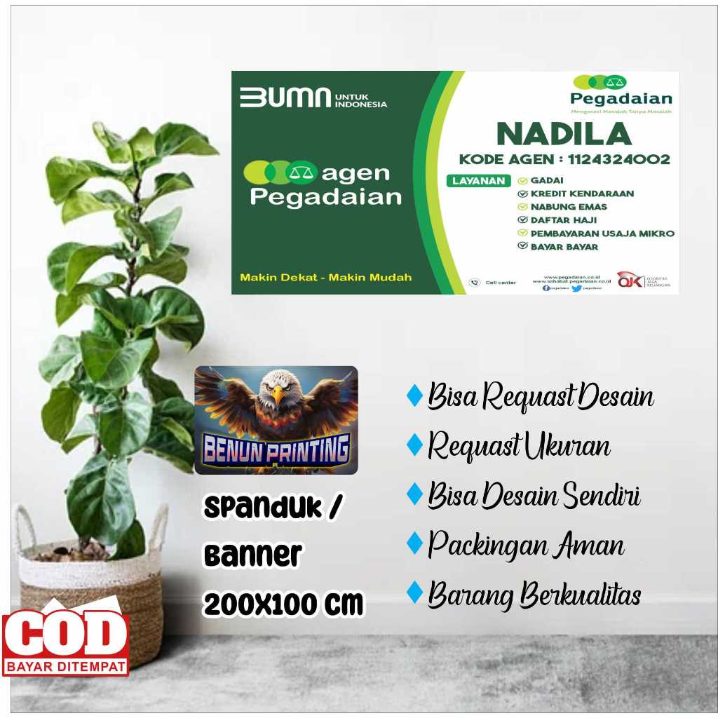 Spanduk Banner  200X100 Cm Pegadaian  Bisa Request Desain
