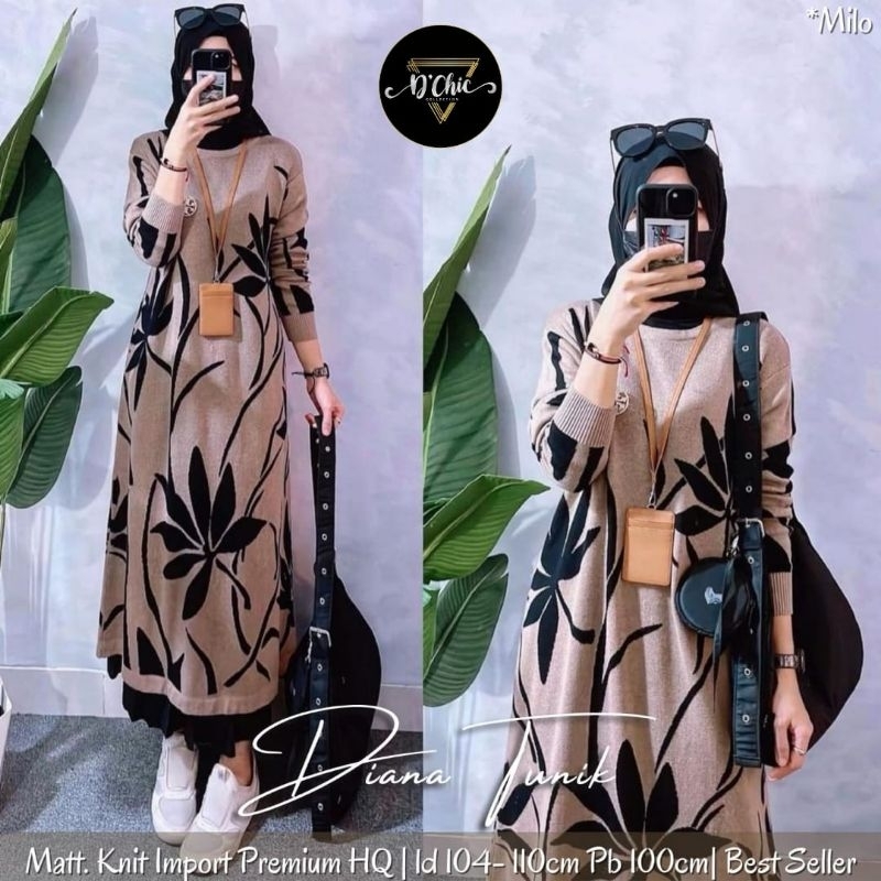 Diana Tunik. Tunik Rajut Lengan Panjang. Bahan Knit Import Premium. Fashion Wanita