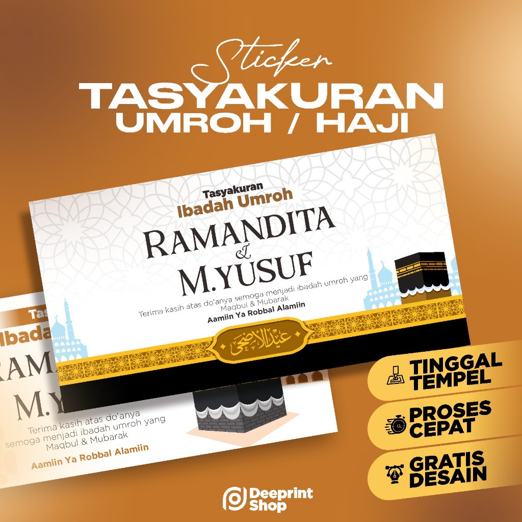 Stiker Tasyakuran Umroh / Haji Untuk Kotak Nasi, Stiker Box Makanan, Stiker Tas Hajatan Murah Custom