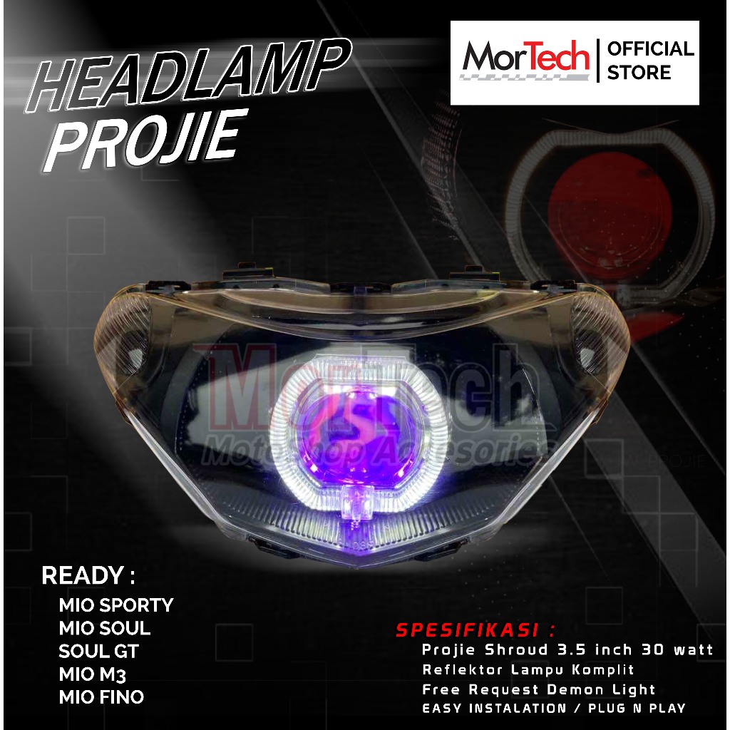 Headlamp Projie Yamaha Mio Ala BI-LED Biled AES + Shroud BMW Reflektor Lampu Depan Mio Sporty Mio Sm