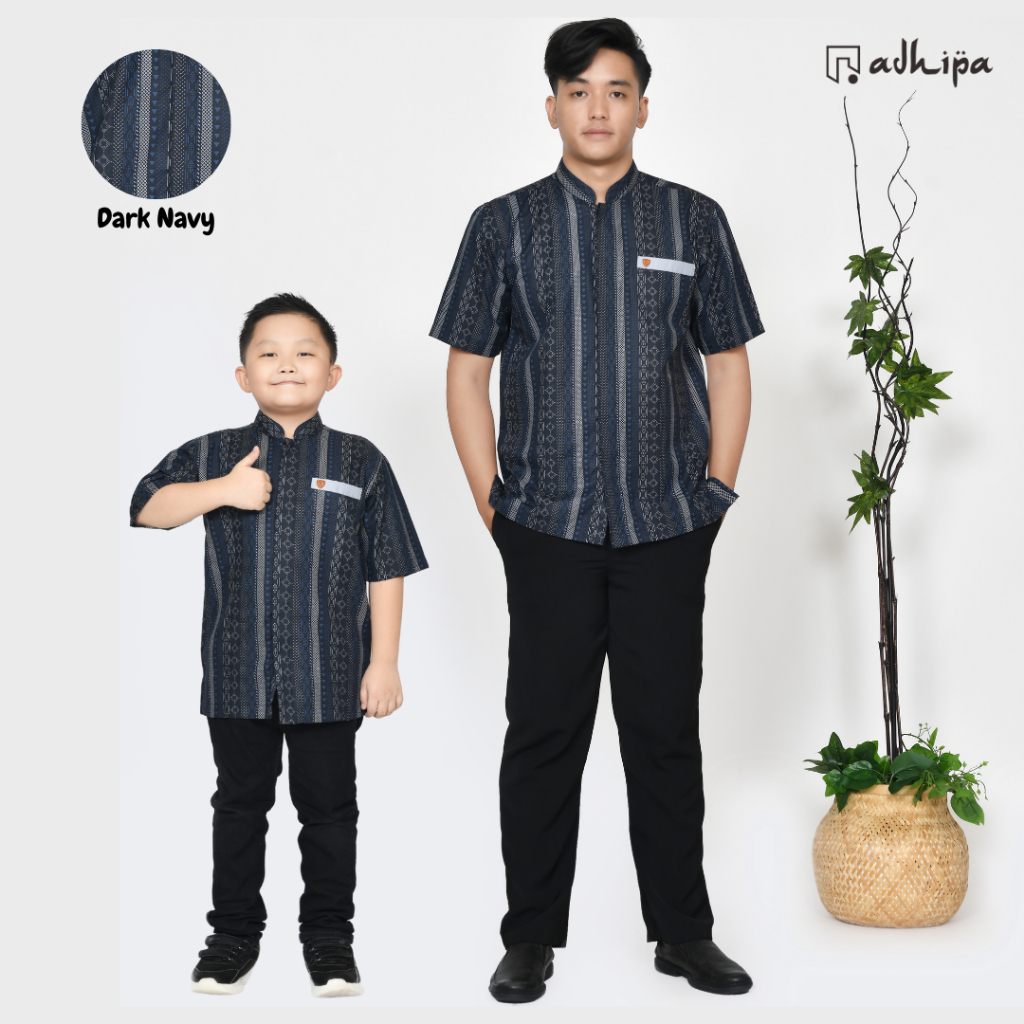 Koko Couple Etnik Sarimbit Keluarga Baju Lebaran warna Biru Navy Variasi Abu