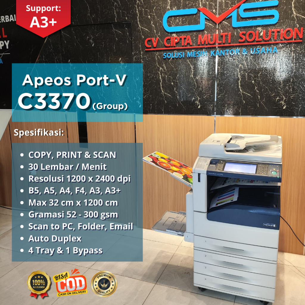 Fuji Xerox Apeos Port/Docu Centre -V C3370 (Group)  |  Mesin Warna Support A3+  |  Copy Print Scan  