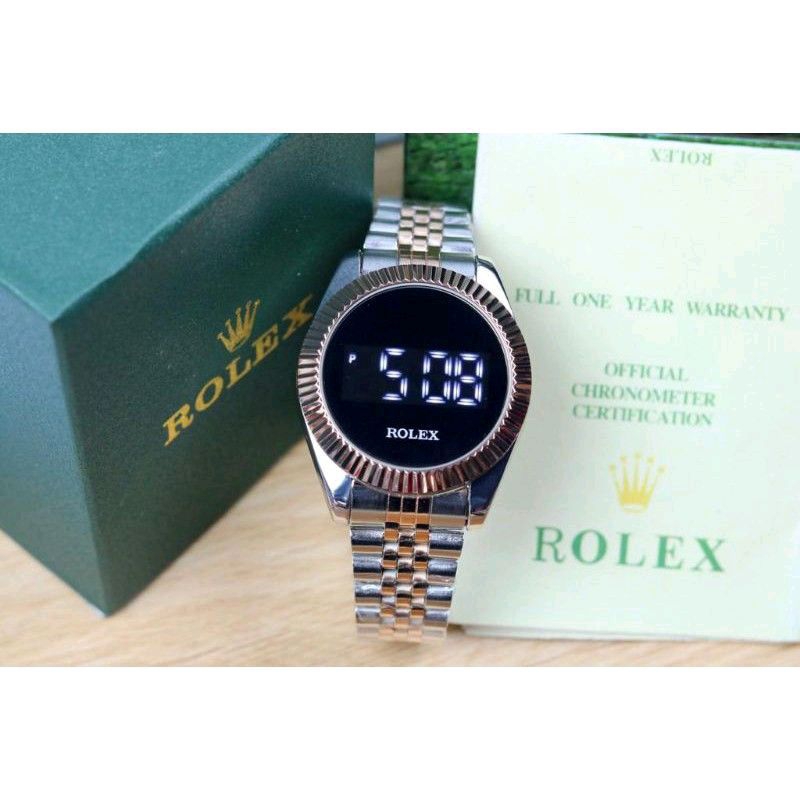 Jam Tangan Wanita Rolex Led Digital Touch Watch Tali Rantai Stainless steel Free Box Dan Baterai Cad