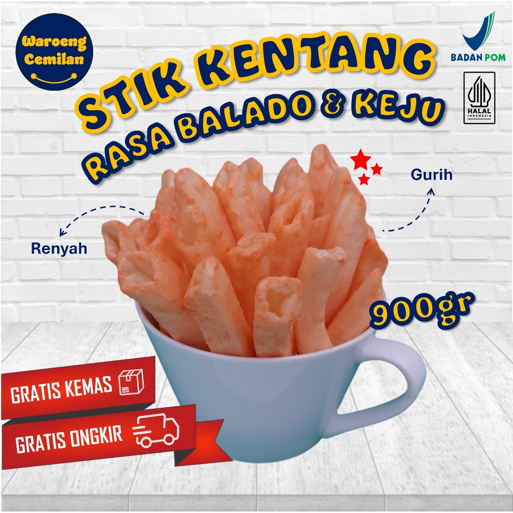 

Snack Cemilan Stik Kentang Rasa Balado Keju 900gr