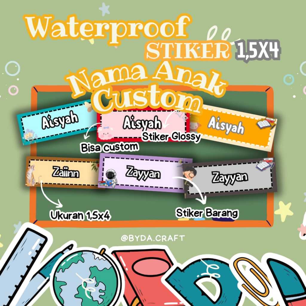 

Stiker Nama Alat Tulis dan Barang Pribadi Anak 1x4 Custom/Custom Book Name Stickers waterproof