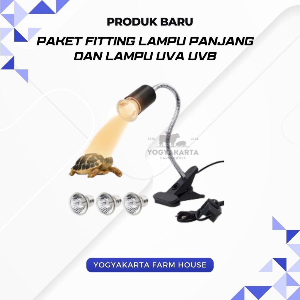 Paket Fitting PANJANG Lampu Adjustable dan Lampu Reptil UVA UVB Penghangat Reptil Iguana Kura Kura