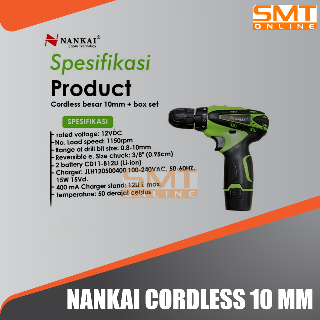 Nankai Japan Technology Mesin Bor cordless Besar 10 mm Baterai 12V 12 Volt Plus Acc - HDT