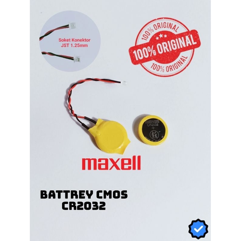 Baterai Cmos Bios Laptop Notebook 2Pin JST Socket Pitch 1.25mm 3Volt Battrey Maxell Original Quality