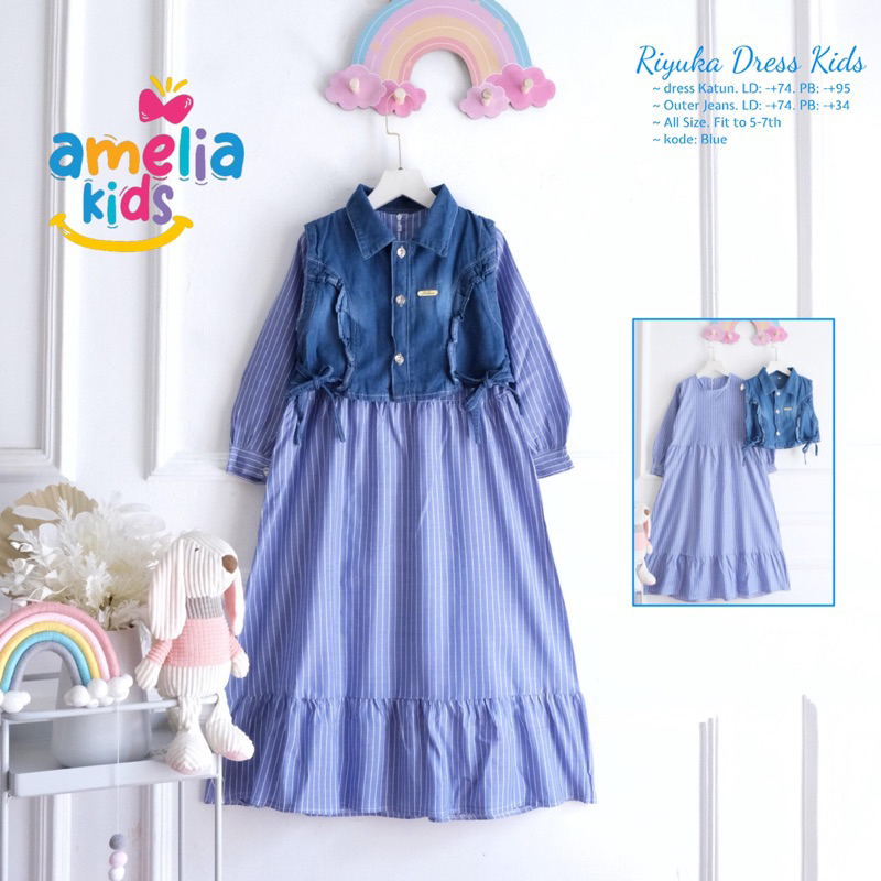 [[ New Arrival ]] Setelan Dress Anak Dan Vest Riyuka Dress Kids By Amelia Gamis Anak Motif Salur Dre