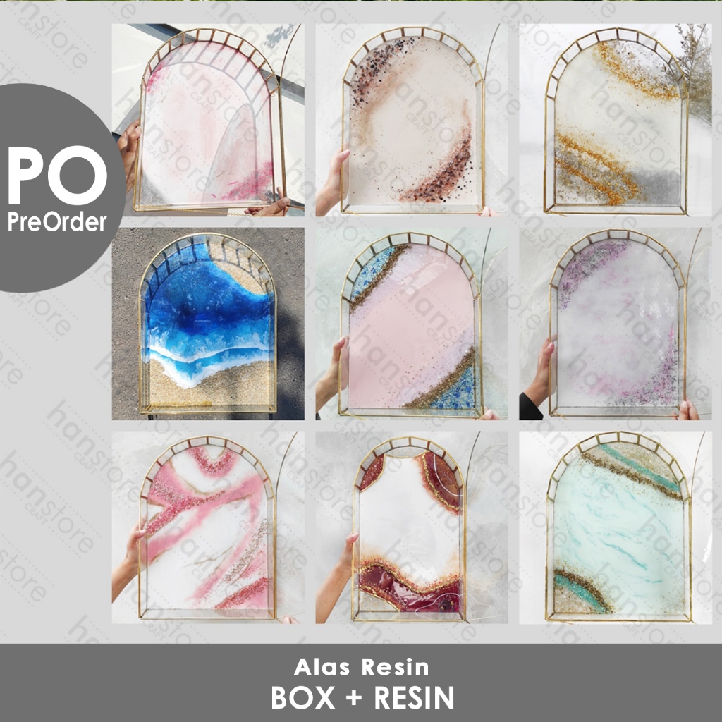 PO 30 x 40 / 25 x 43 cm BOX Resin Terarium Dome Kaca Custom warna Pink Biru Ungu Maroon  / Mahar Res