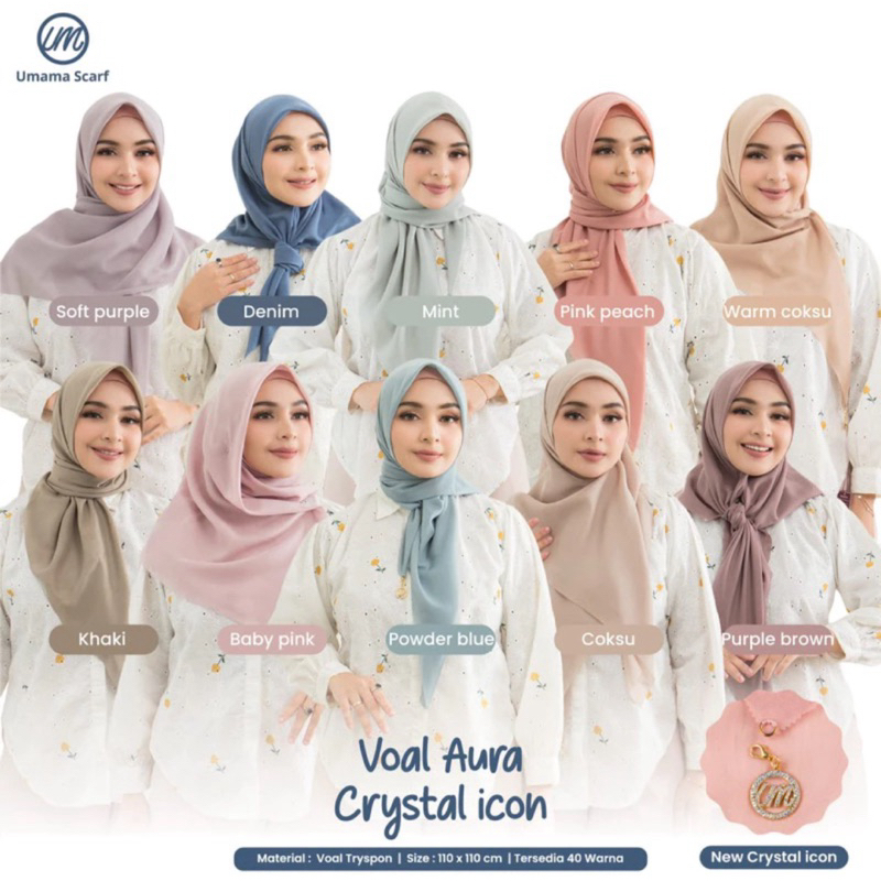 Aura crystal umama|hijab formal|outfit muslimah|segiempat polos logo|hijab kantor|hijab kuliah|hijab